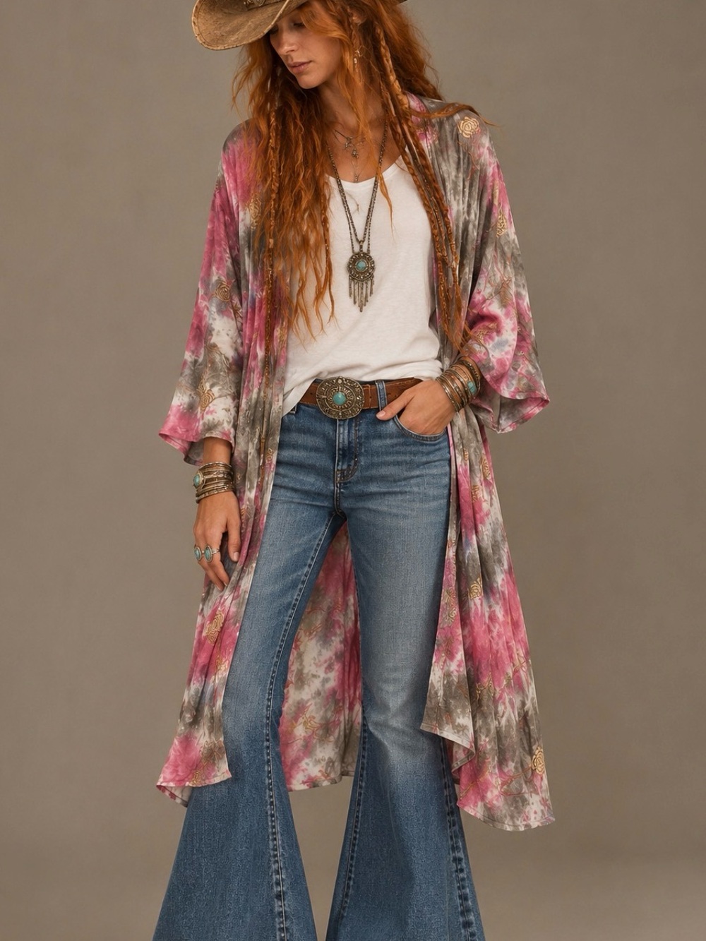 Silk tie dye kimono